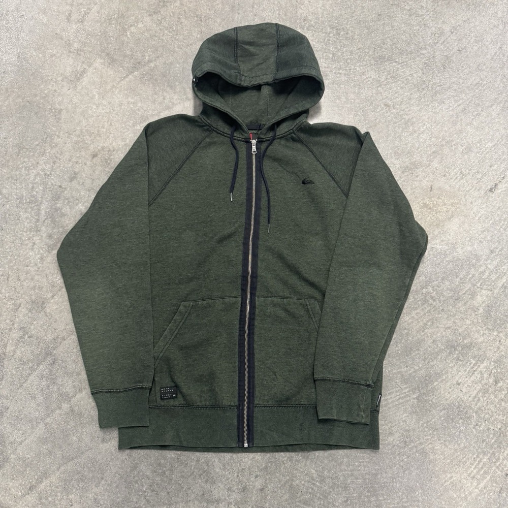 VTG Quiksilver Men's Large Full Zip Green Hoodie Sweatshirt Graphic Y2K Grunge